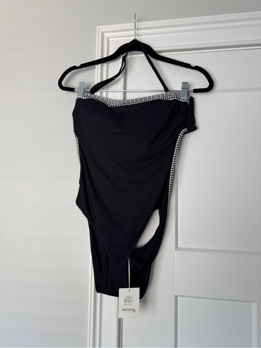 Lemlem Black “Sofia” Convertible Swimsuit with Black and White Trim
